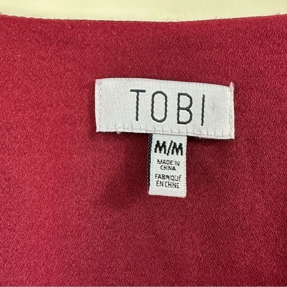 TOBI Open Sleeve Burgundy Chiffon V-Neck Dress, Medium - Picture 13 of 14